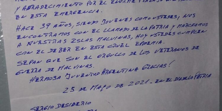 Un veterano de Malvinas browniano se vacunó contra el covid y escribió una emotiva carta
