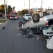 San José: espectacular vuelco de un auto tras chocar contra un poste