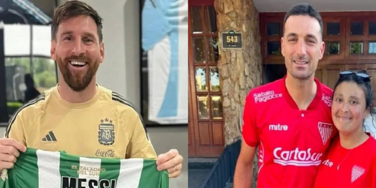 Messi y Scaloni posaron con camisetas de equipos de la región