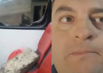 Glew: Dos hombres rompieron la ventanilla de un colectivo con un adoquín porque el chofer se negó a llevarlos