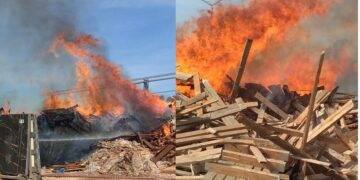 Ardió un depósito de pallets en el parque industrial Burzaco