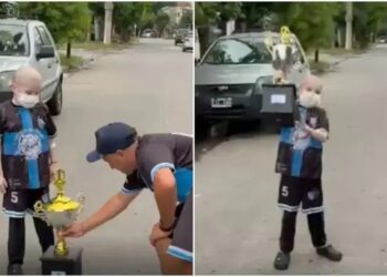 Tuvo que dejar el fútbol, sus compañeros salieron campeones y le llevaron la copa