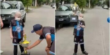 Tuvo que dejar el fútbol, sus compañeros salieron campeones y le llevaron la copa