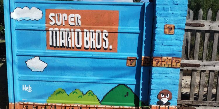 Un mural ochentoso en Longchamps: homenaje a «Súper Mario Bros», en su 40 aniversario